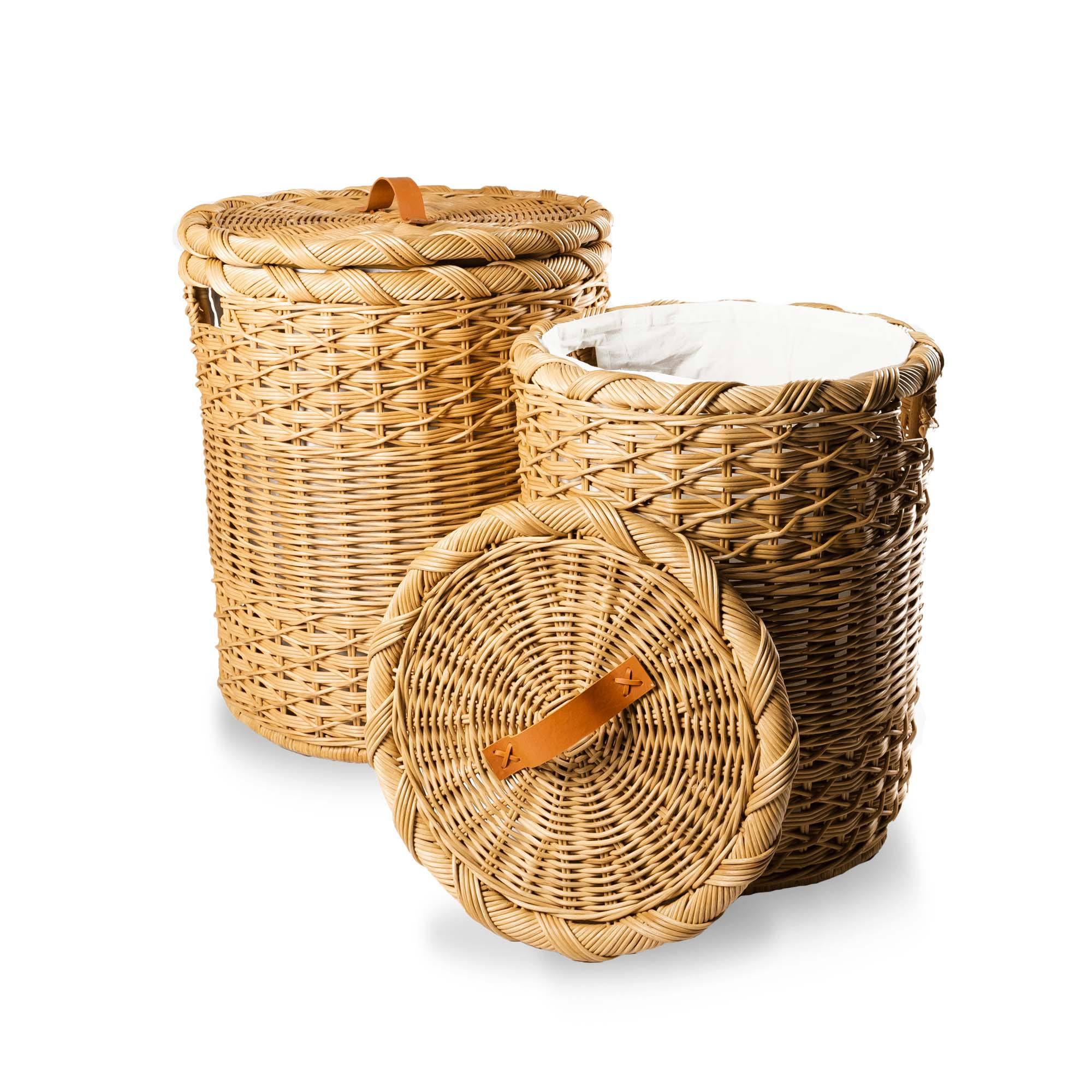 Round Wicker Laundry Hamper in Sandstone, 2 sizes shown | The Basket Lady