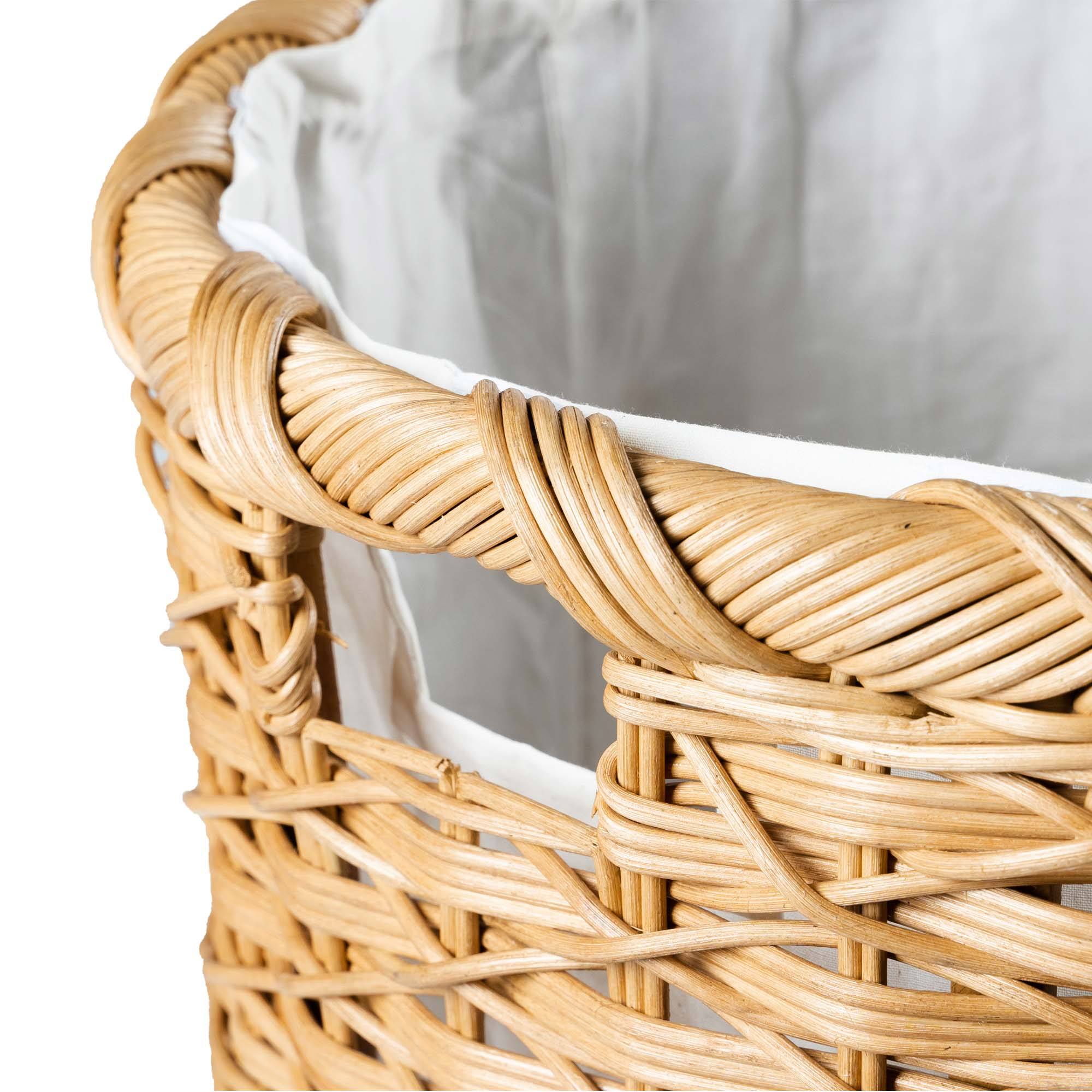 Round Wicker Laundry Hamper in Sandstone, handle detail | The Basket Lady