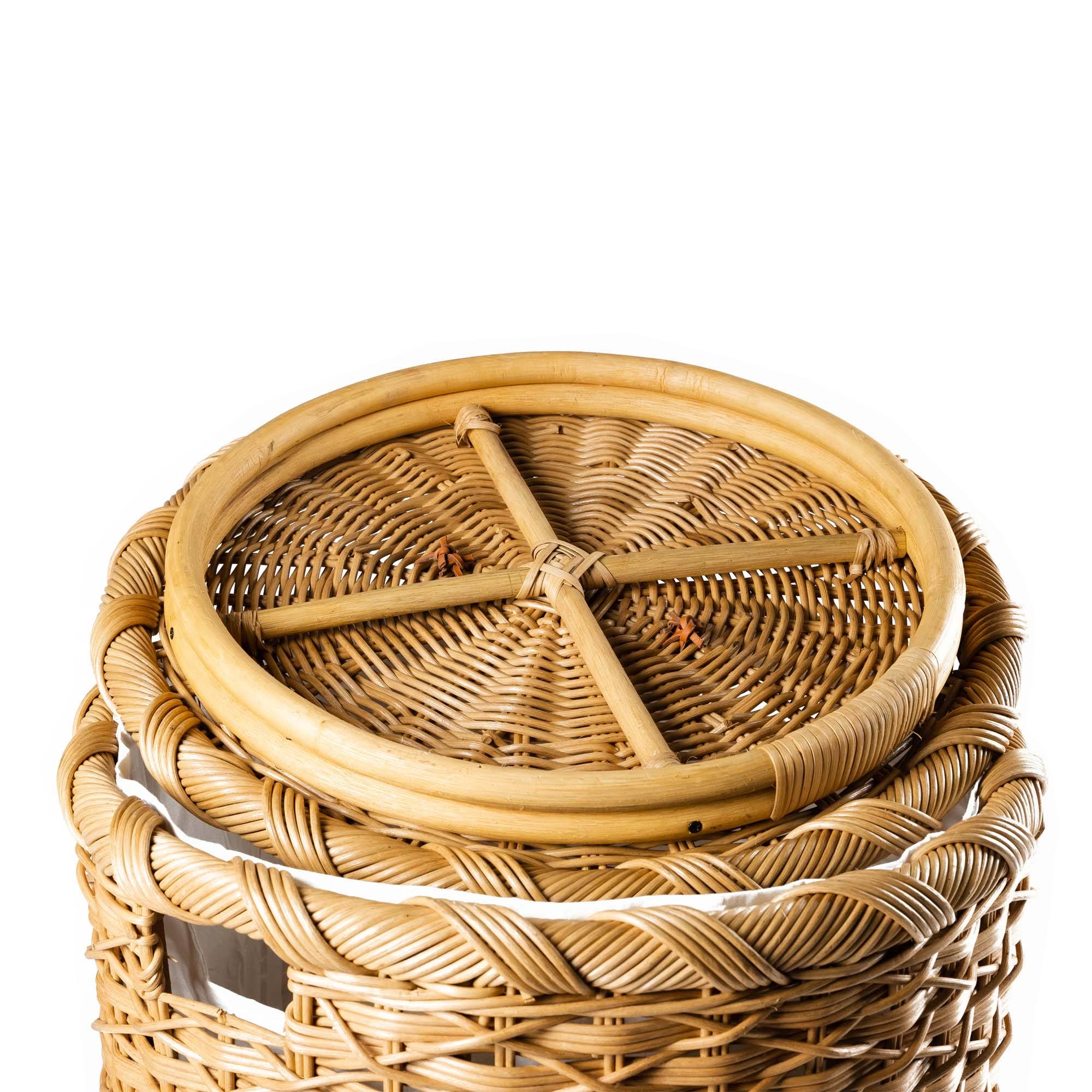 Round Wicker Laundry Hamper in Sandstone, lid inside detail | The Basket Lady