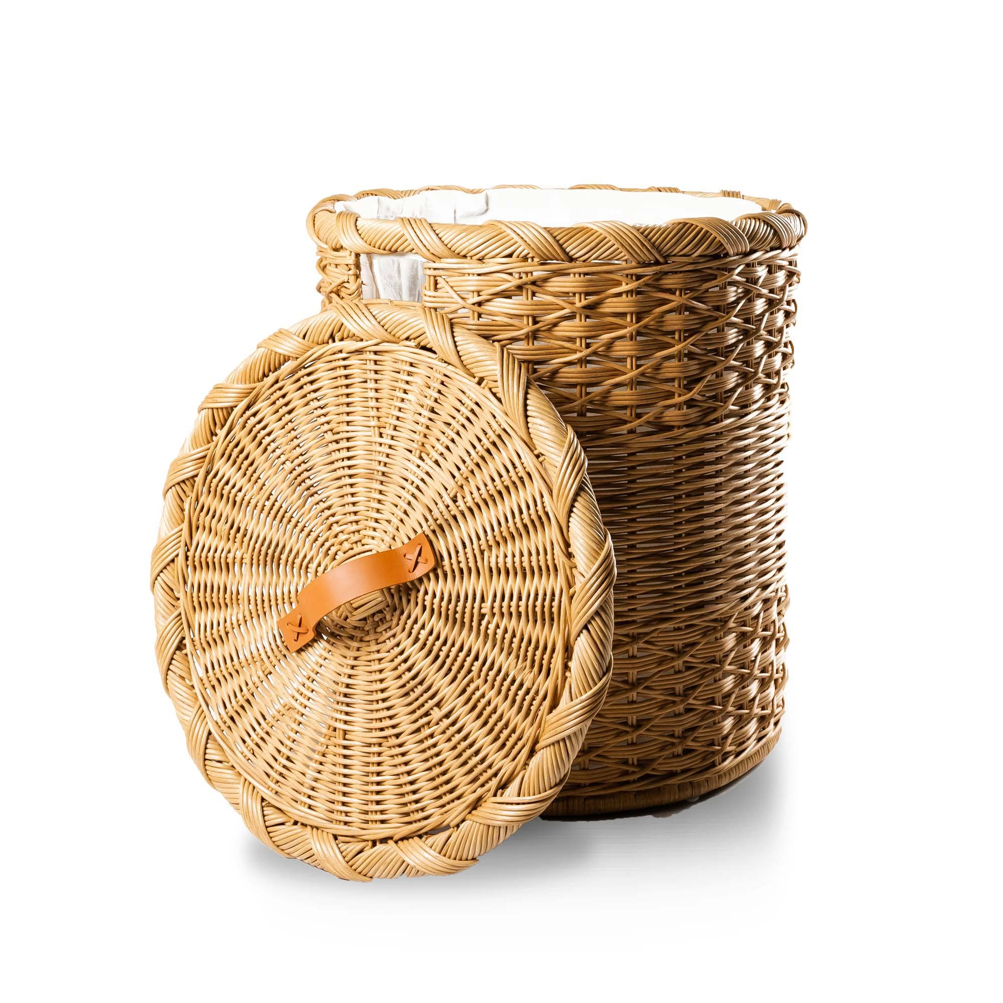 Round Wicker Laundry Hamper in Sandstone, size XL with lid removed | The Basket Lady
