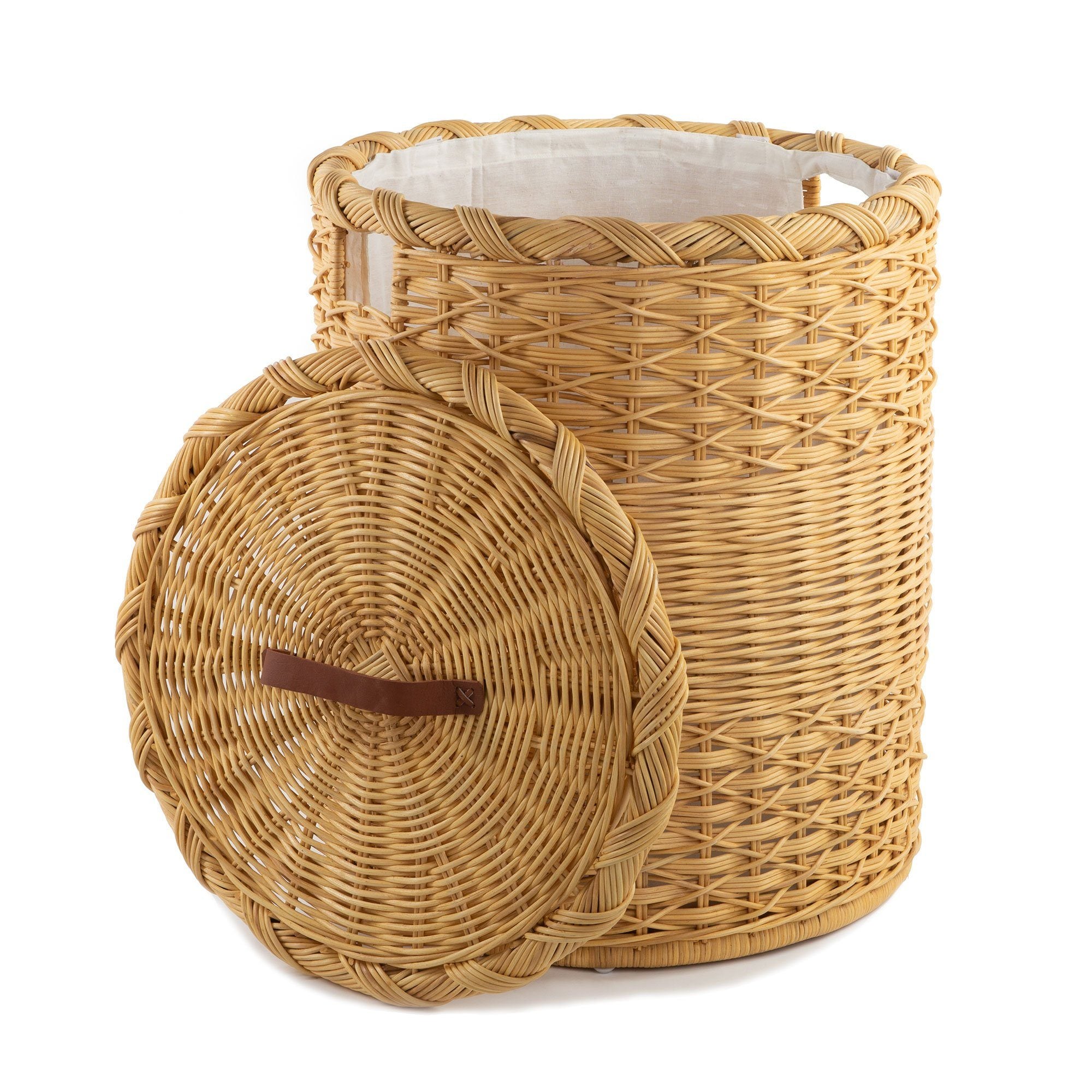 The Basket Lady Round Hamper, Sandstone, XL shown with lid removed
