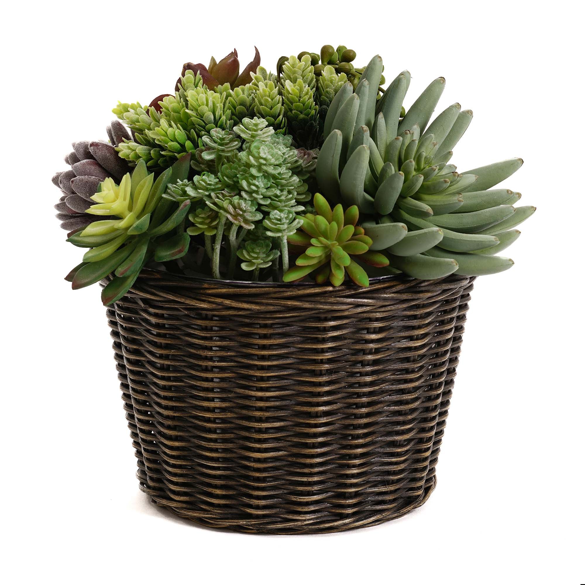 Small Round Wicker Planter Basket with Metal Liner The Basket Lady