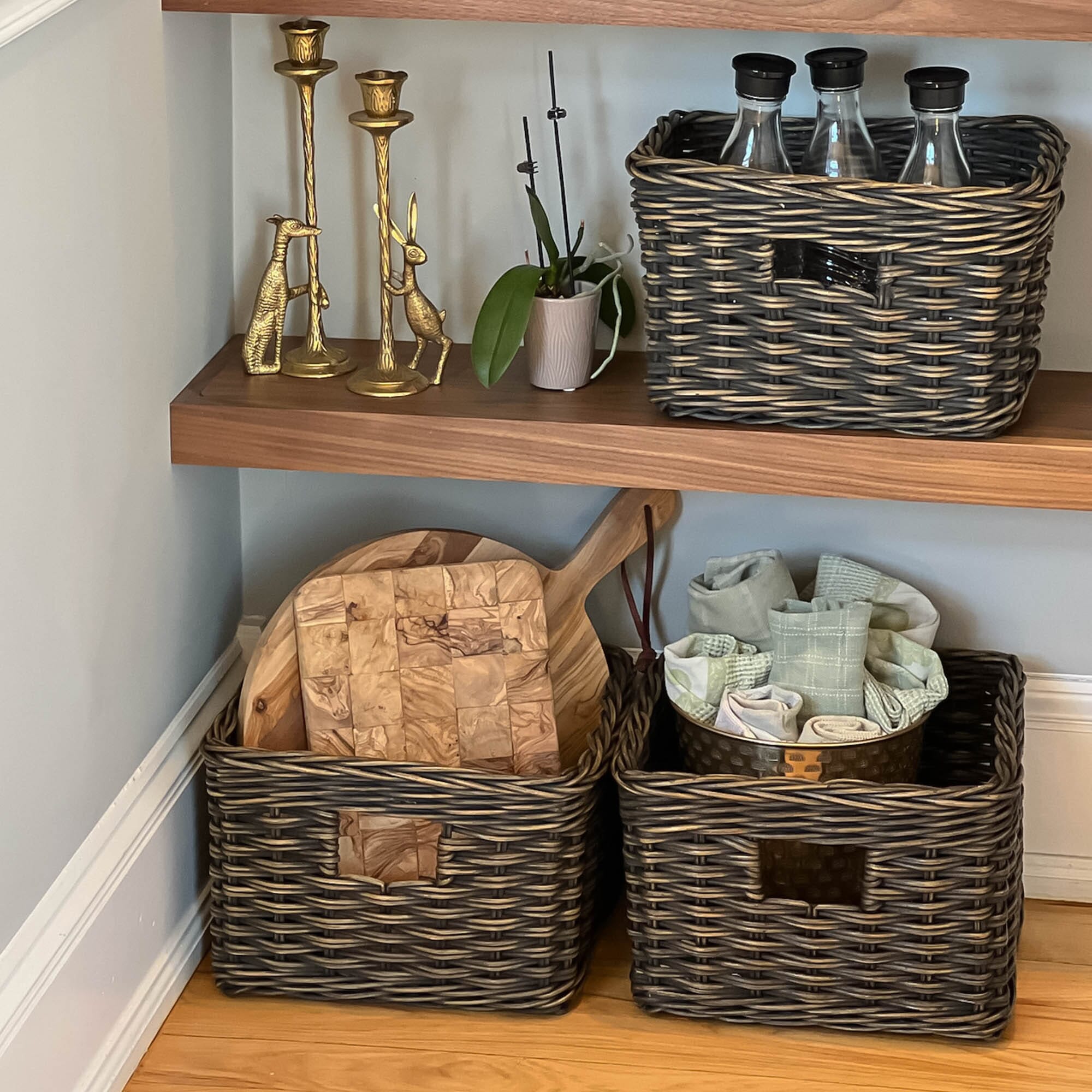 Kitchen Organization with 2x Square Deep Wicker Storage Basket Antique Walnut Brown Small | The Basket Lady