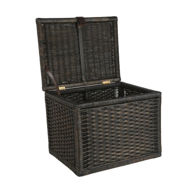 Small Wicker Storage Trunk in Antique Walnut Brown with lid open from The Basket Lady