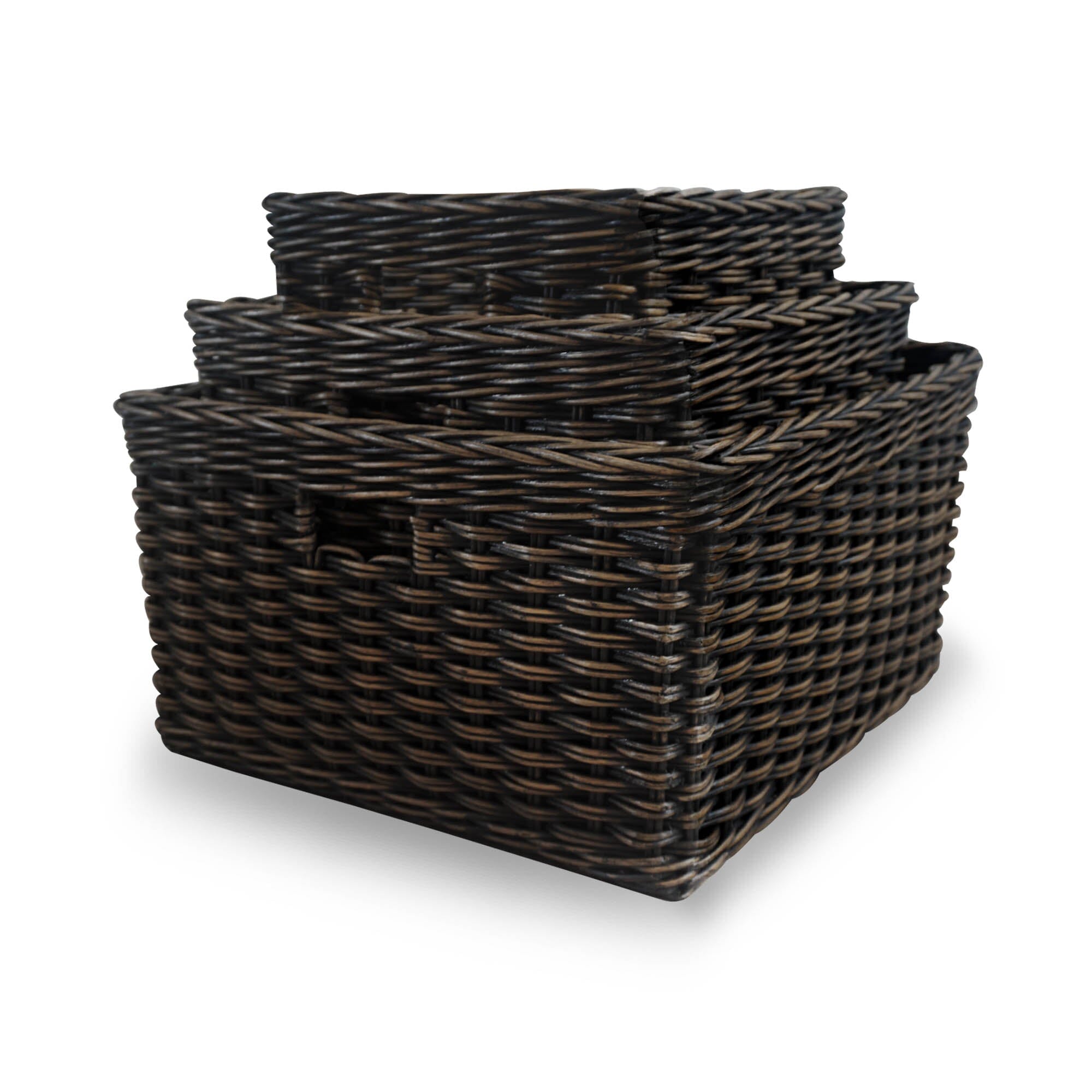 Square Deep Wicker Storage Basket Antique Walnut Brown, 3 sizes shown | The Basket Lady 