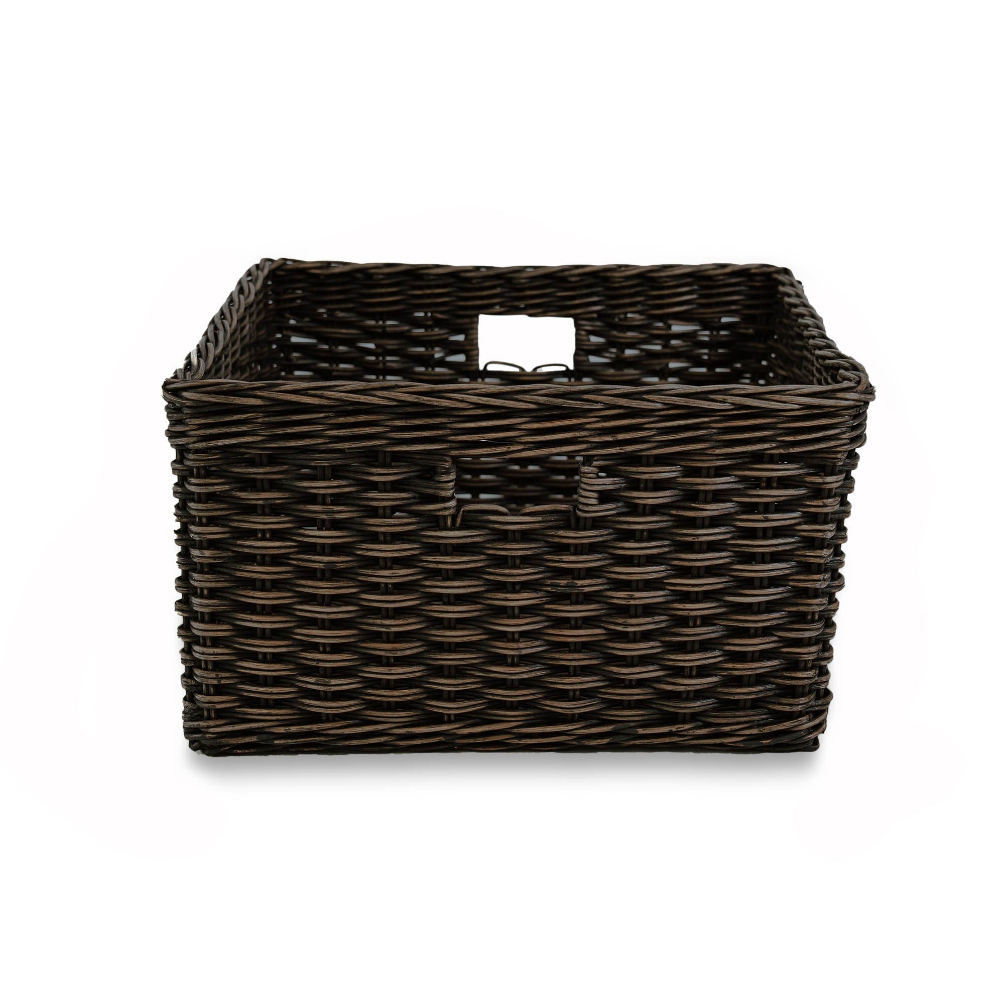 Square Deep Wicker Storage Basket Antique Walnut Brown Large, front view | The Basket Lady 