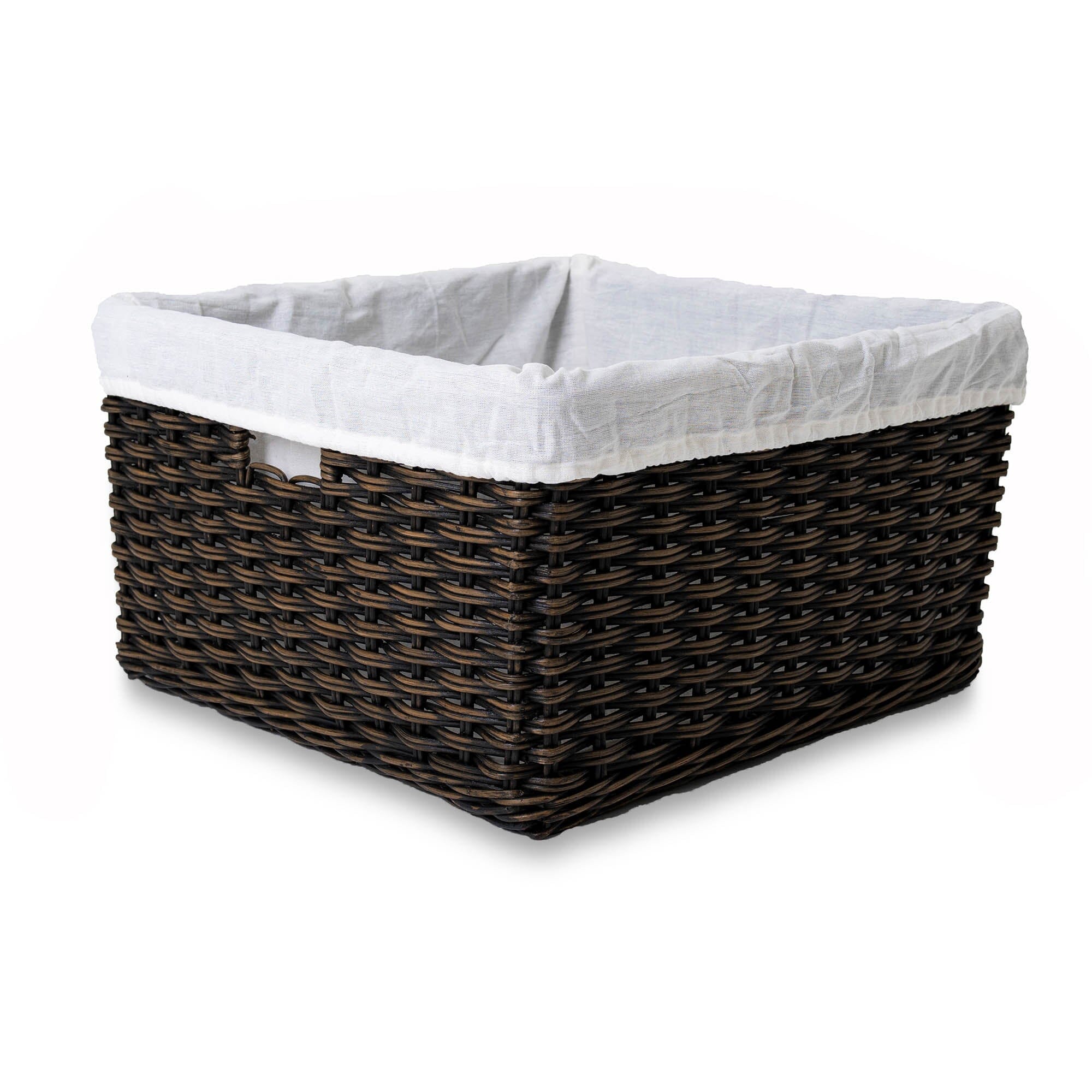 Square Deep Wicker Storage Basket Antique Walnut Brown Large Including Liner | The Basket Lady 