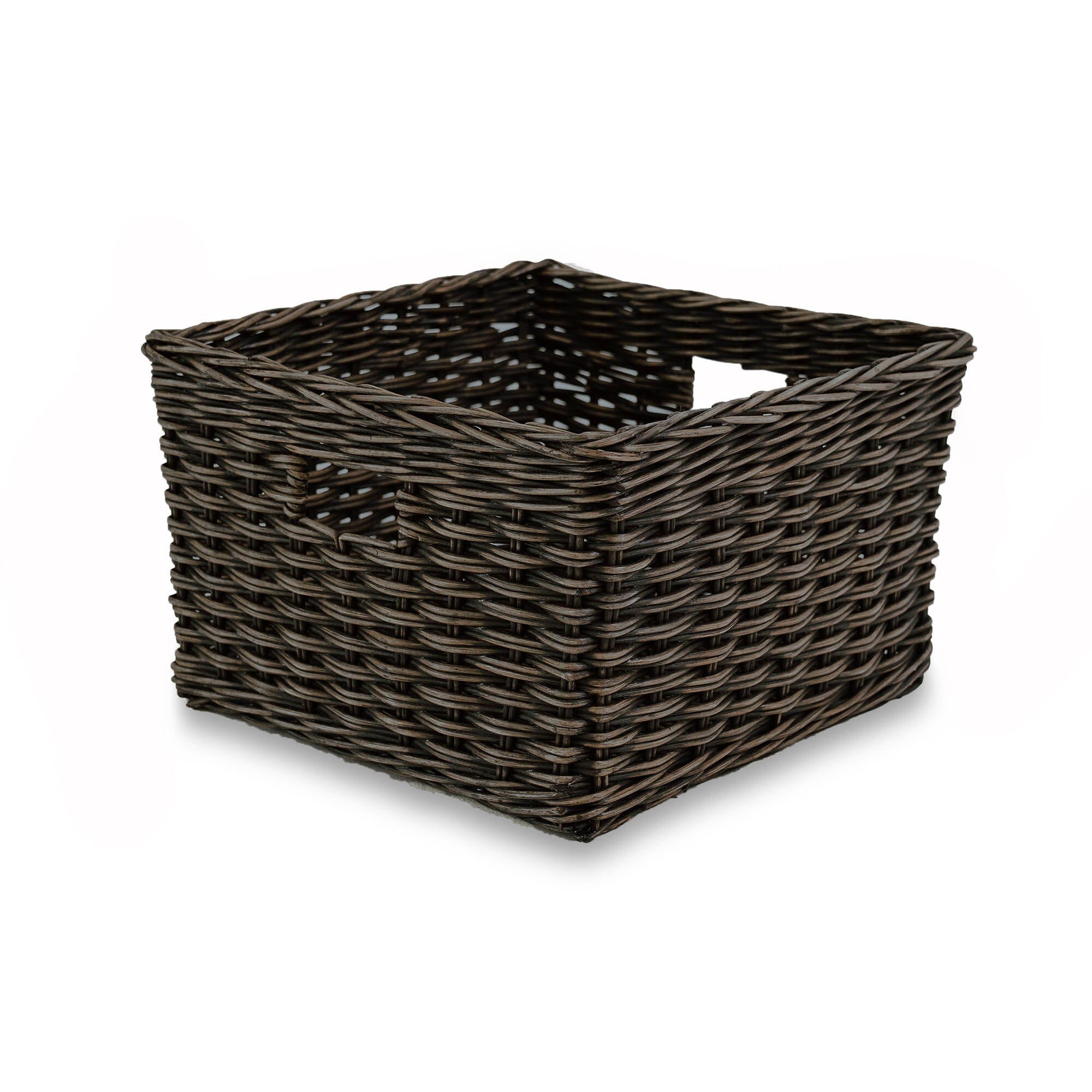 Square Deep Wicker Storage Basket Antique Walnut Brown Medium | The Basket Lady 