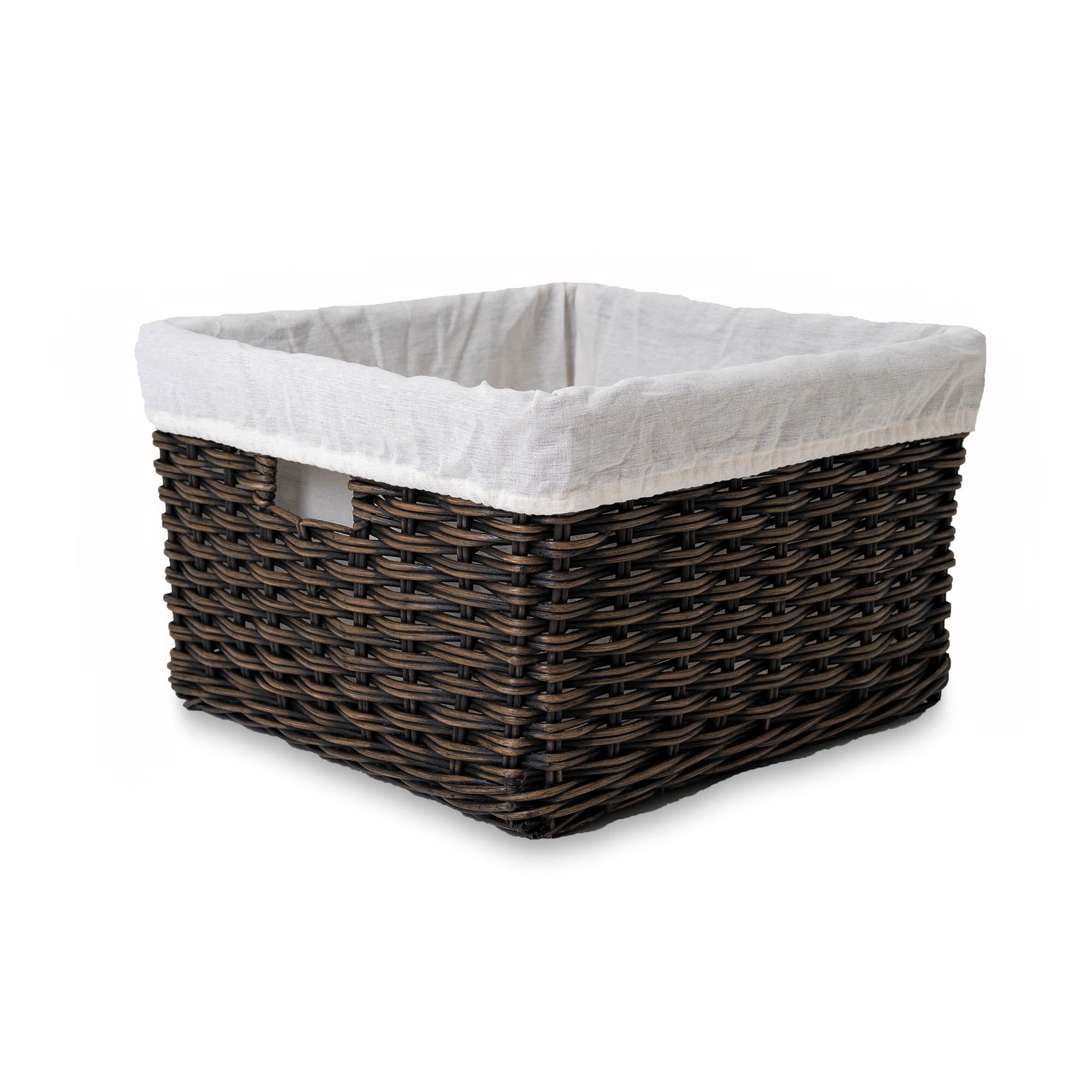 Square Deep Wicker Storage Basket Antique Walnut Brown Medium Including Liner | The Basket Lady 