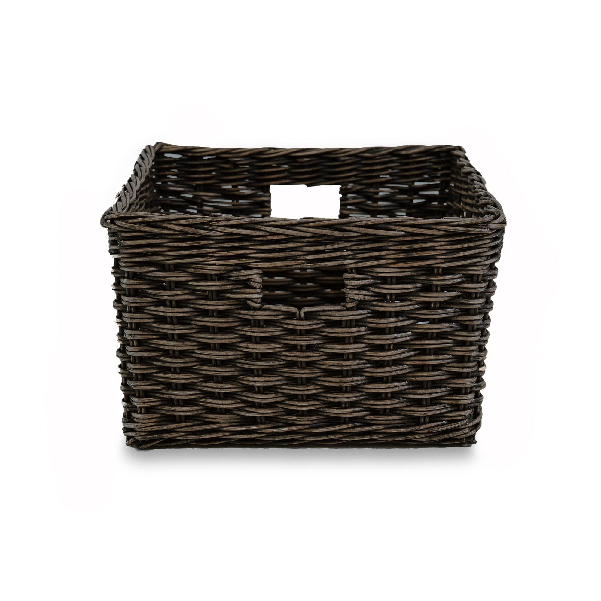 Square Deep Wicker Storage Basket Antique Walnut Brown Medium, front view | The Basket Lady 