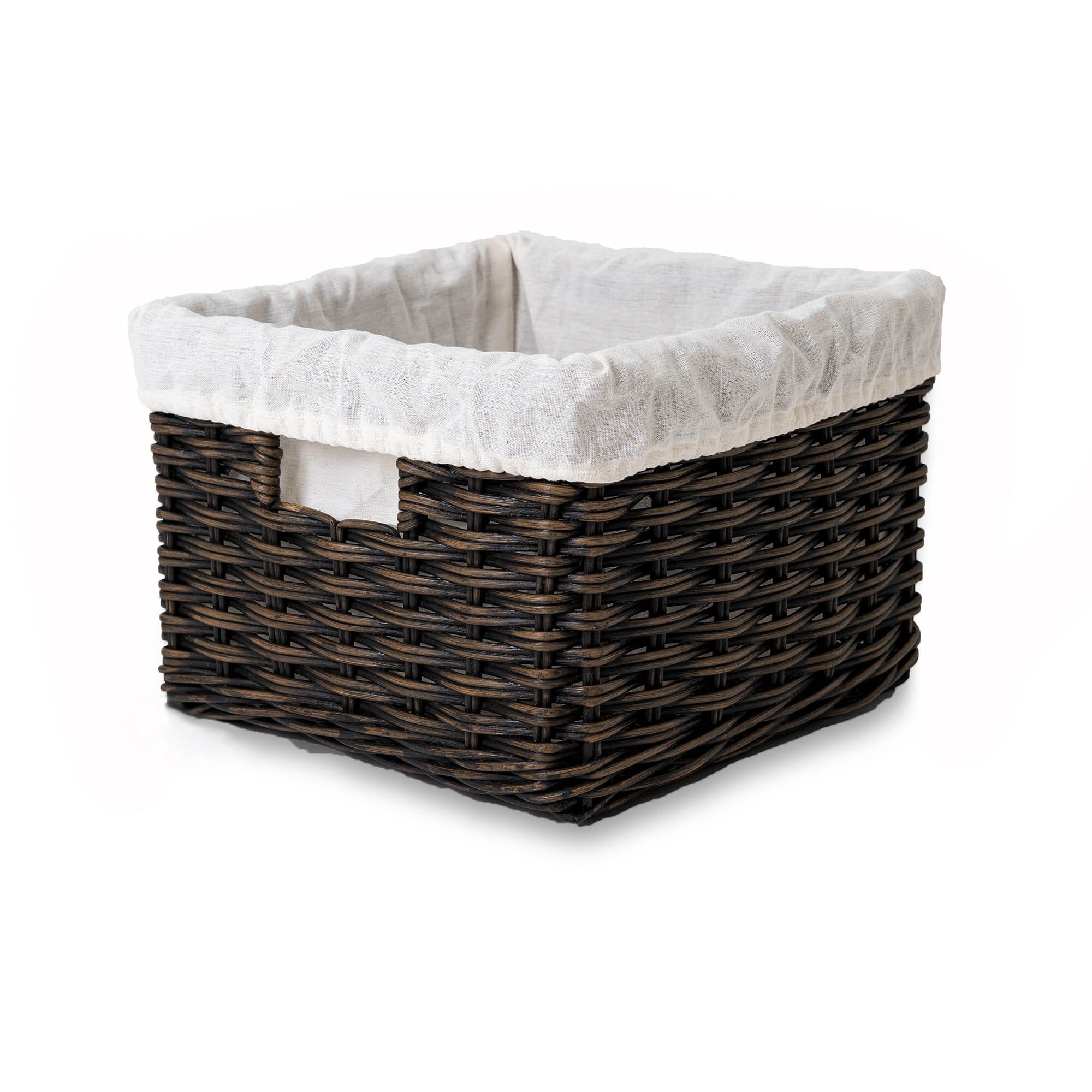 Square Deep Wicker Storage Basket Antique Walnut Brown Small Including Liner | The Basket Lady 