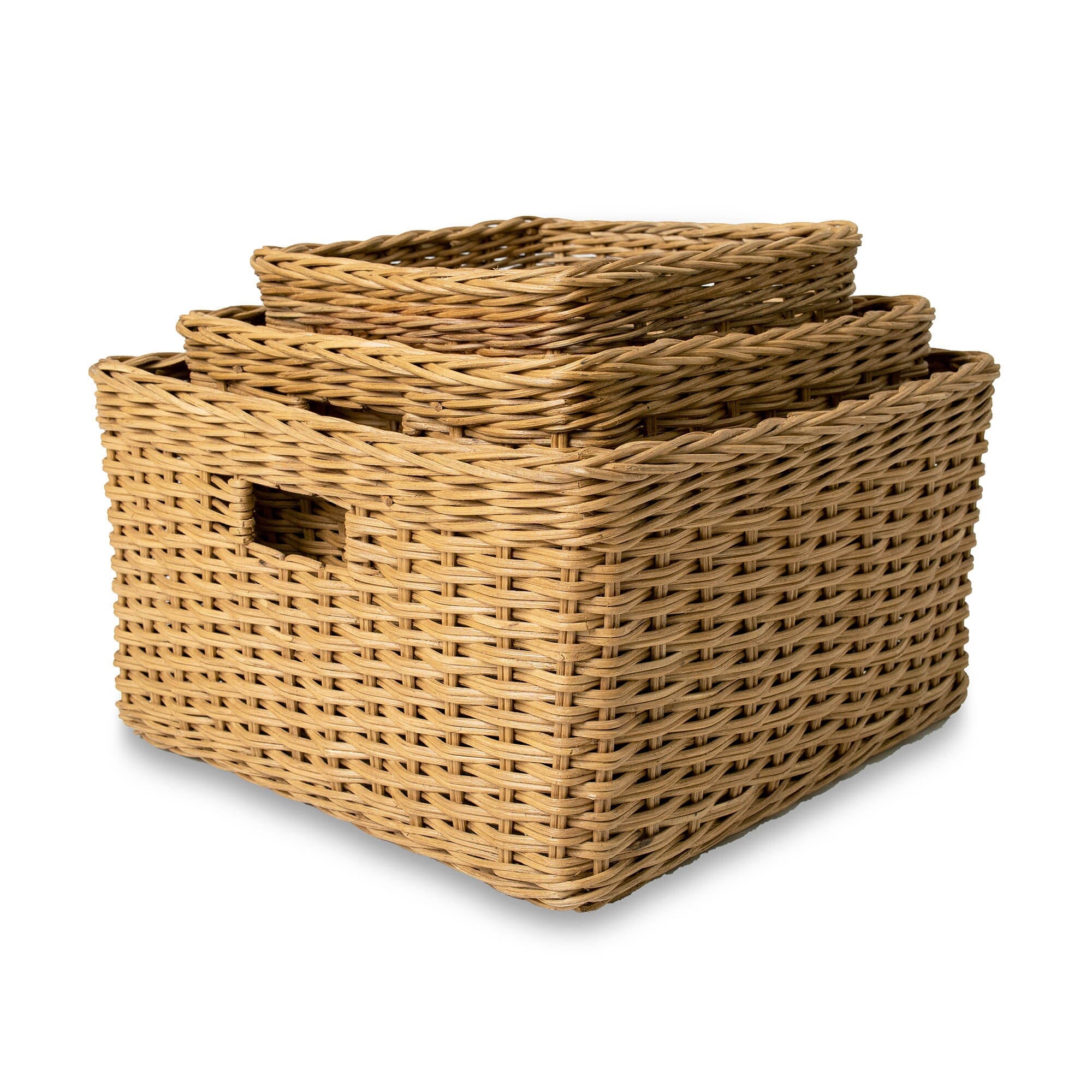 Square Deep Wicker Storage Basket Sandstone, 3 sizes shown | The Basket Lady 