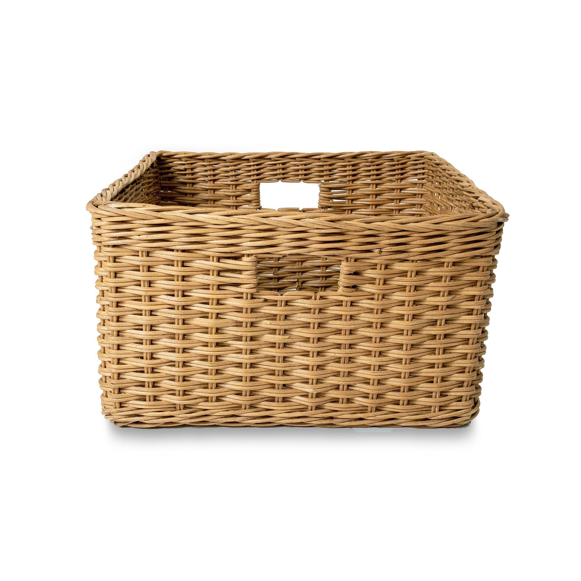 Square Deep Wicker Storage Basket Sandstone Large, front view | The Basket Lady 