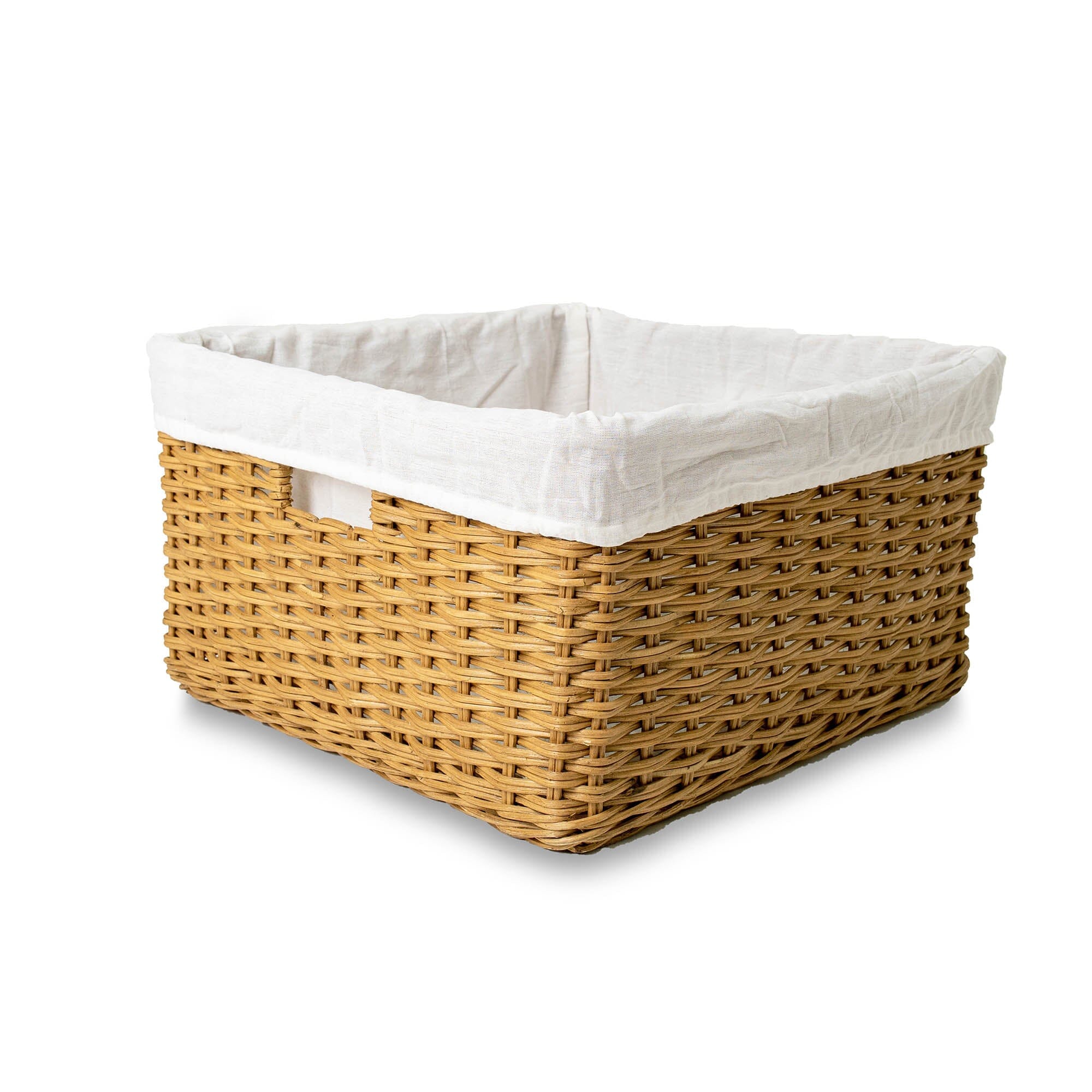 Square Deep Wicker Storage Basket Sandstone Large Including Liner | The Basket Lady 
