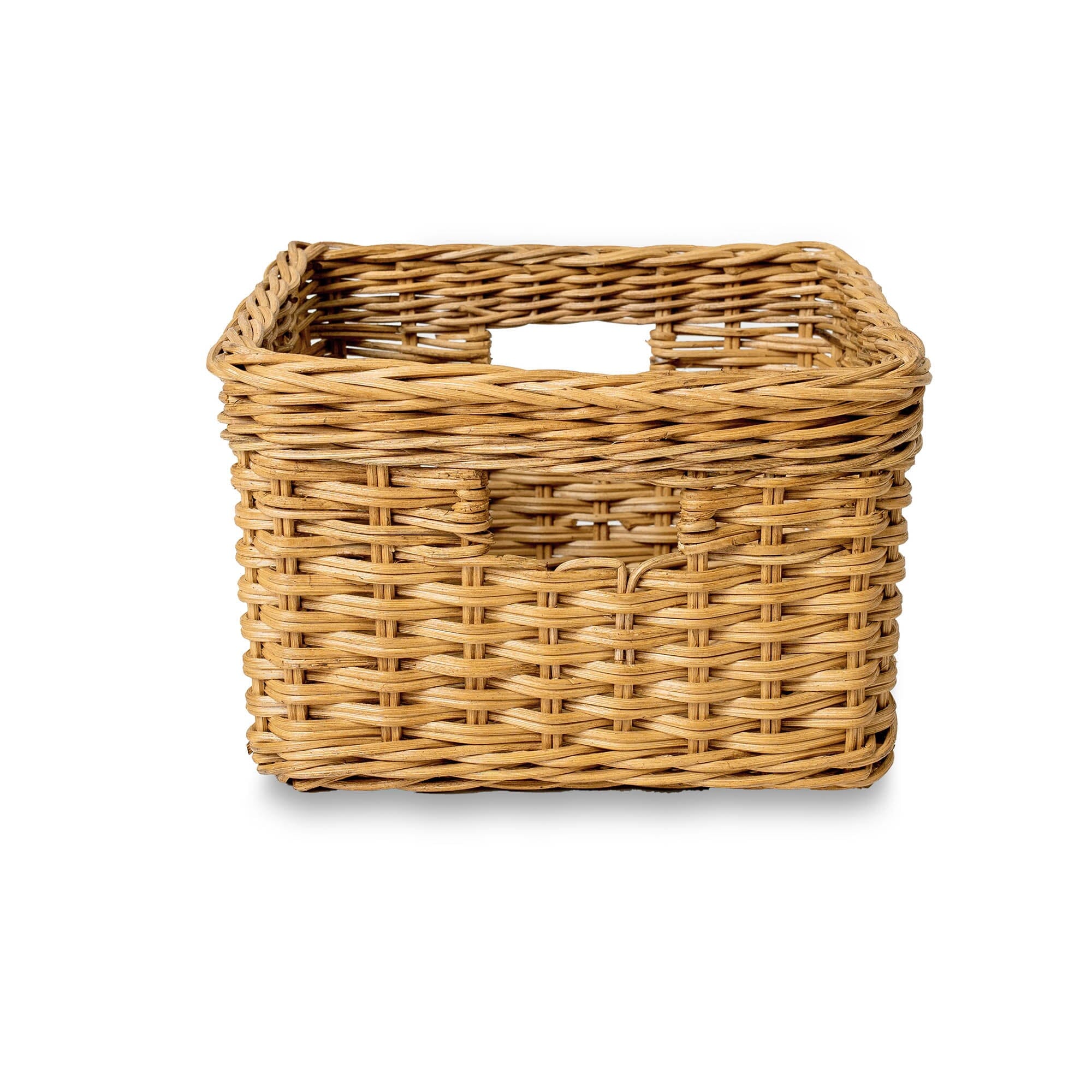Square Deep Wicker Storage Basket Sandstone Small, front view | The Basket Lady 