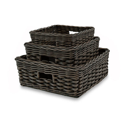 Square Low Wicker Storage Basket Antique Walnut Brown, 3 sizes shown | The Basket Lady 