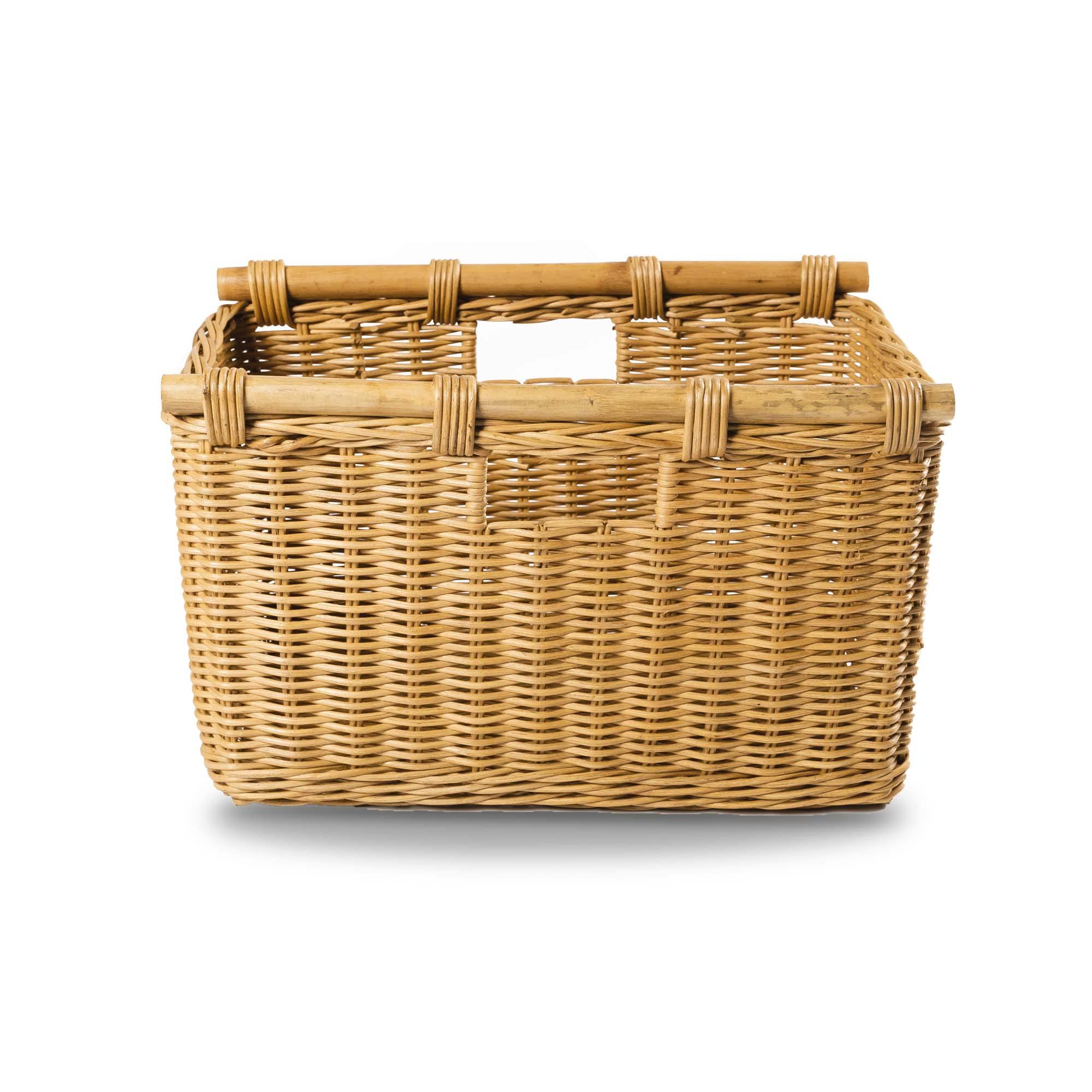 Tall Narrow Wicker Storage Basket in Sandstone, front view | The Basket Lady