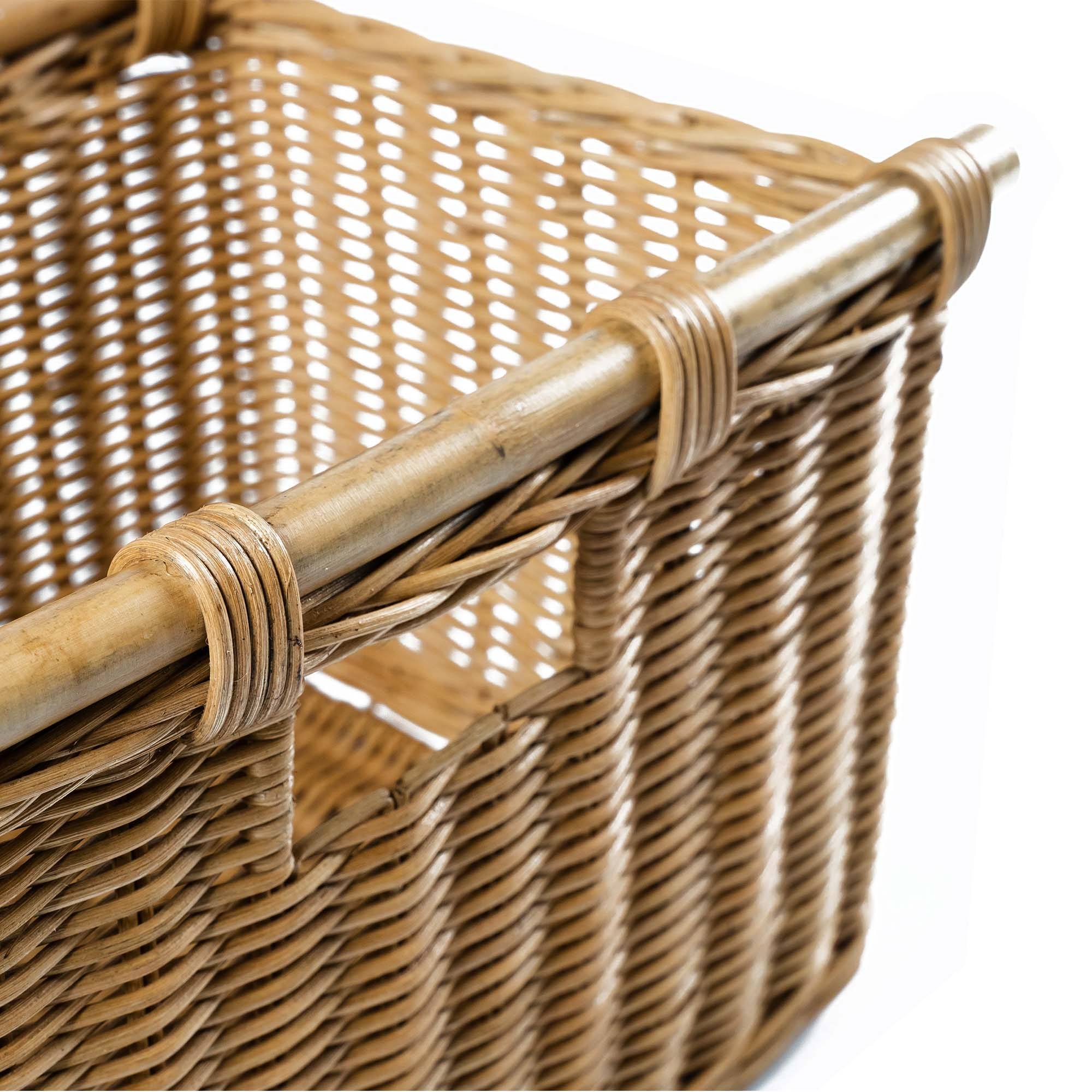 Tall Narrow Wicker Storage Basket in Sandstone, handle detail | The Basket Lady