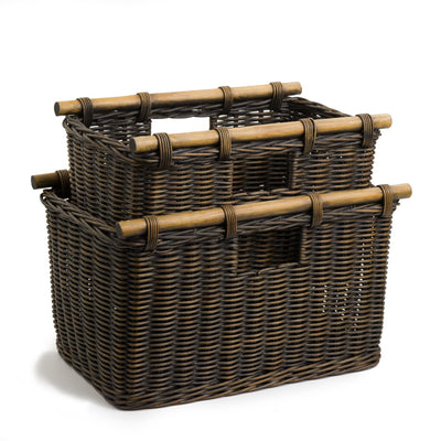 Tall Narrow Wicker Storage Basket in Antique Walnut Brown, 2 sizes shown | The Basket Lady