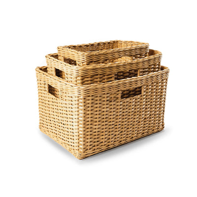 Tall Rectangular Wicker Storage Basket in Sandstone, 3 sizes shown | The Basket Lady