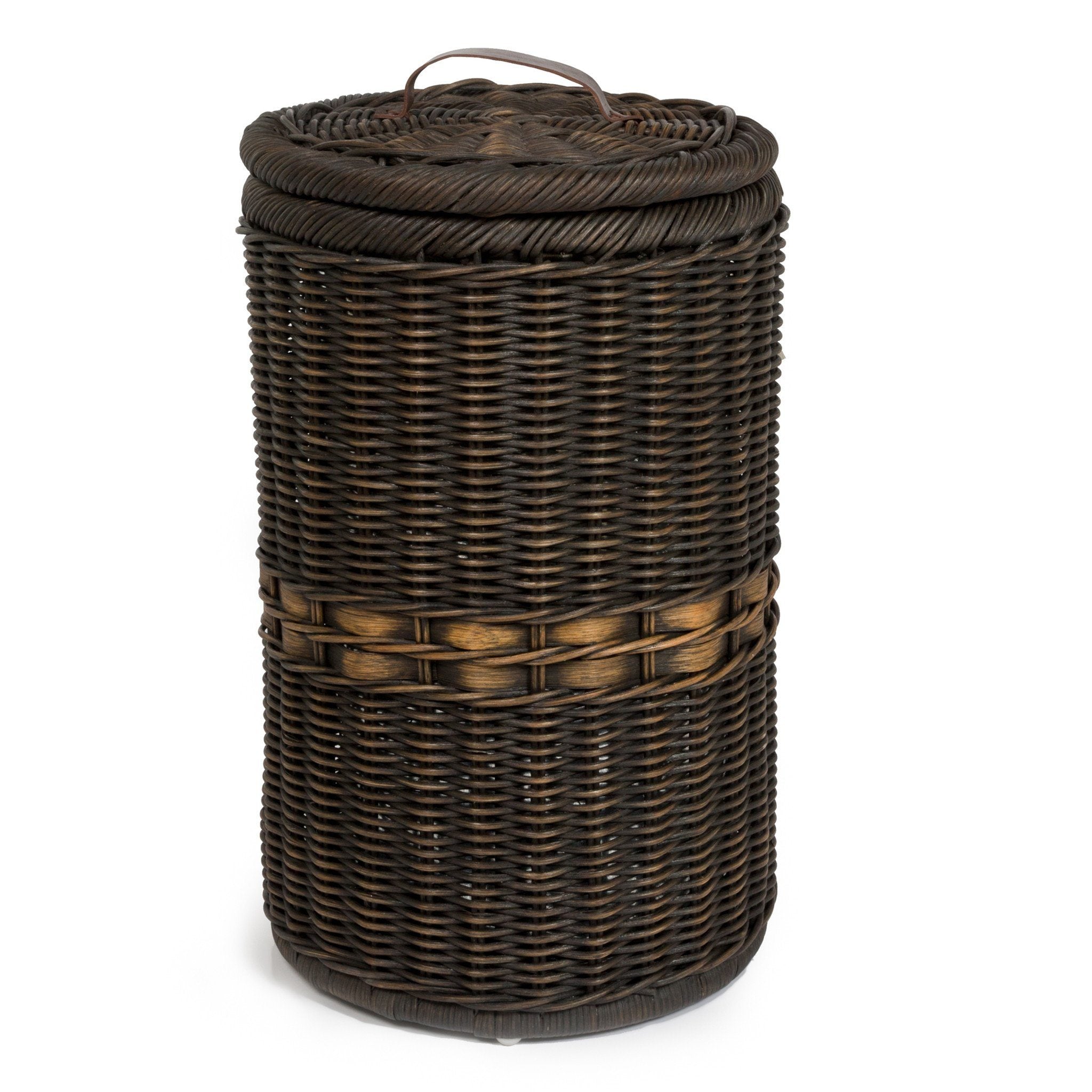#color_antique walnut brown - The Basket Lady Tall Wicker Trash Basket with Metal Liner in Antique Walnut Brown | The Basket Lady