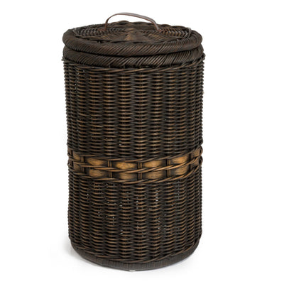 The Basket Lady Tall Wicker Trash Basket with Metal Liner in Antique Walnut Brown | The Basket Lady