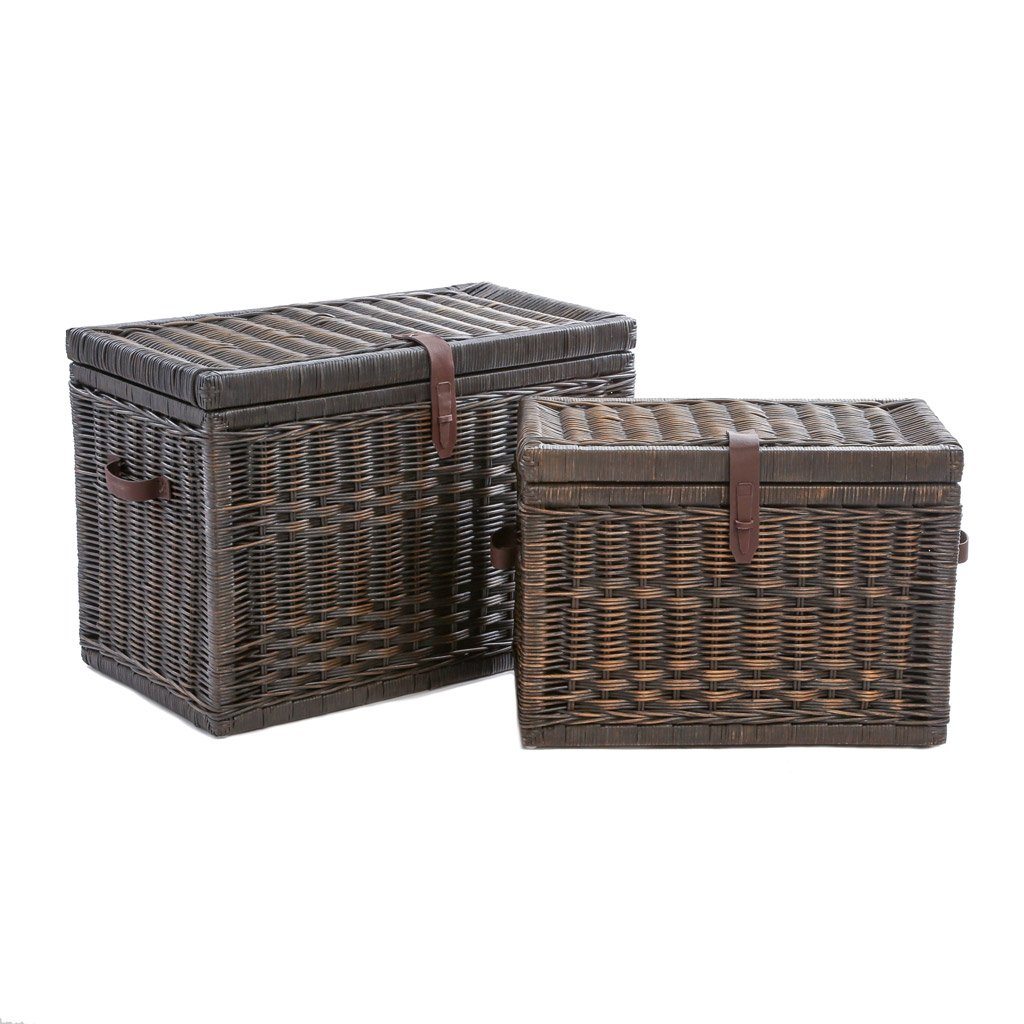 Wicker Storage Trunk in Antique Walnut Brown, nested set of 2 | The Basket Lady